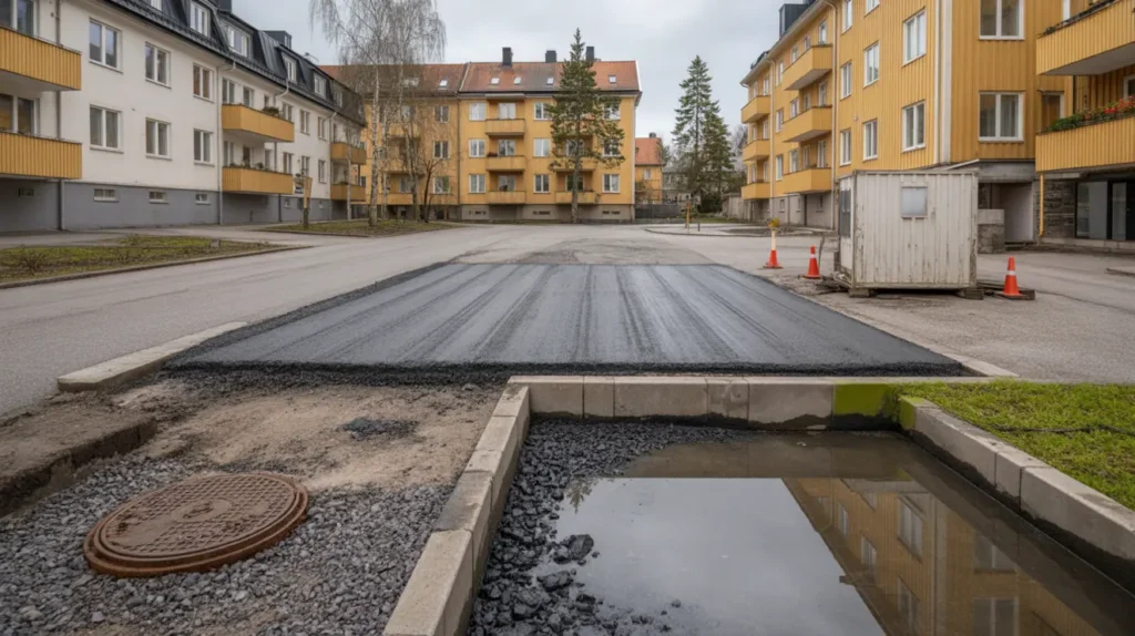 rivning och fr sning av asfalt p parkeringsyta i h gerstens sen h gersten